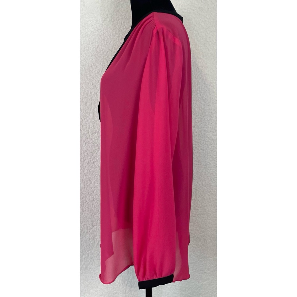 (NWT) DKNYC • Hot Pink/Black Sheer Long Sleeve Button-Down Shirt, L - Picture 7 of 16